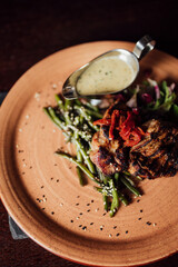 fried meat with sauce