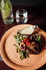 fried meat with sauce