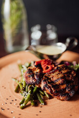 fried meat with sauce