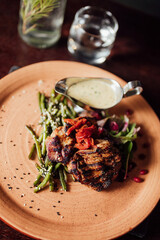 fried meat with sauce