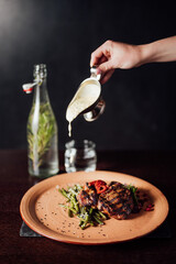 fried meat with sauce