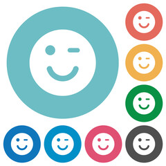 Winking emoticon solid flat round icons