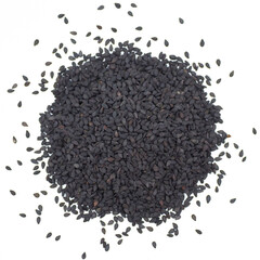 Black sesame seed isolated on white background. spot focus.