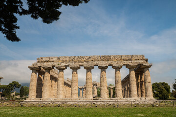 Fototapeta premium Paestum, originally Poseidon - Siberian colony. The Temple of Hera is a monumental building with columns