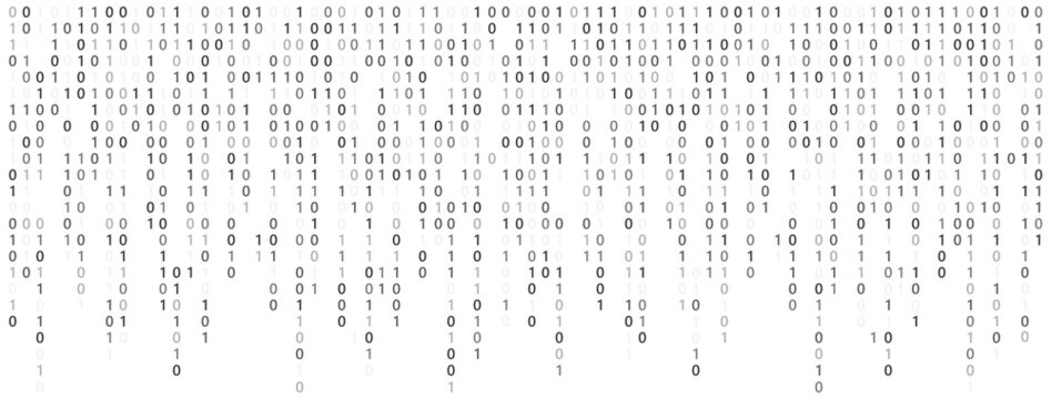 Binary code long banner. Byte data programmer. Matrix script. Digital stream pattern. Computer cyber source. Hacker program. Security technology. Zero number. Java coding. Vector illustration
