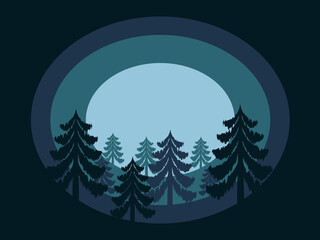 Obraz premium Dark dense forest in gloomy blue colors layer drawing vector illustration