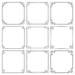 Set of vector square frames with floral ornament