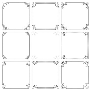 Set of vector square frames with floral ornament