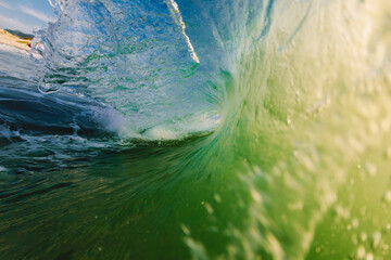 Perfect surfing swell breaking in Atlantic ocean.