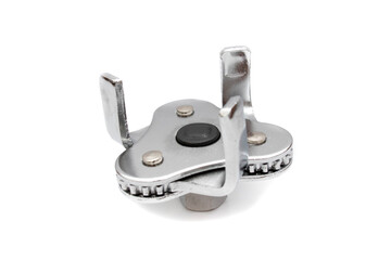 Obraz premium Three foot oil filter wrench. Isolated on white background. Most effective wrench to change the oil filter of a vehicle.