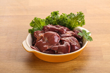 Raw chicken liver in the bowl