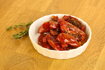 Sun-dried natural Italian tomato in the bowl