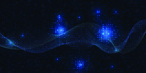 Vector illustrations of wave wireframe structure.Artificial intelligence and big data technology concepts.