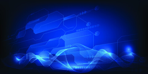 Obraz premium Vector illustrations of Futuristic blue digital vision and perspective.Metaverse and digital technology and innovation concepts.