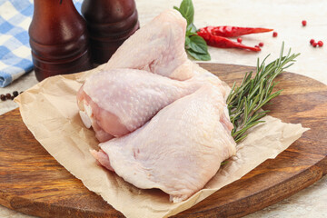 Raw chicken thighs, leg and wing