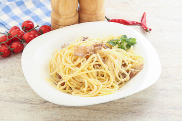 Spaghetti carbonara pasta with bacon