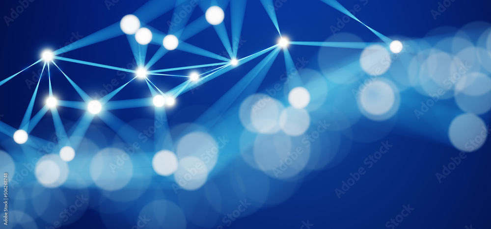 Poster abstract futuristic connecting dots and lines on dark blue background. digital technology concept. b
