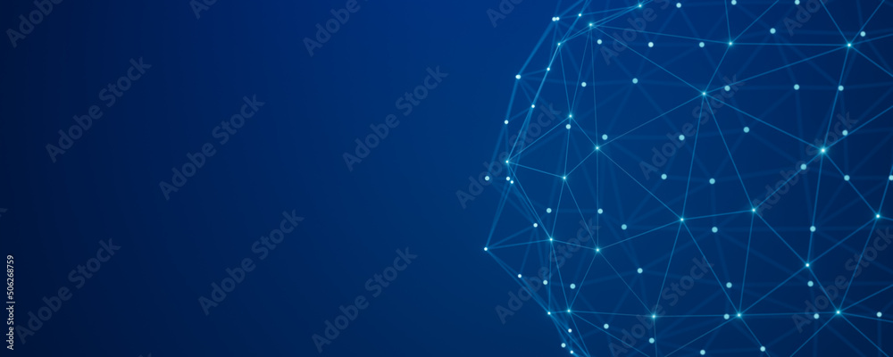Poster abstract futuristic connecting dots and lines on blue background. digital technology concept. big da