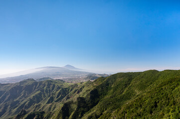 Fototapeta premium Panoramic view on green mountains of Anaga national park, North of Tenerife, Canary islands, Spain
