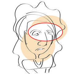 Person face line cartoon style with red focus on eyes 