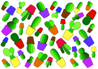 cactus fresh in pots pattern creative and design isolated on white background illustration vector
