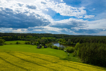Fototapeta na wymiar Aerial spring view of beautiful Lithuania nature
