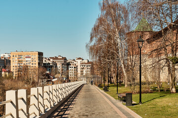 Cityscape of Nizhny Novgorod, Russia. Kremlin Boulevard, near Kladovaya or Pantry tower.