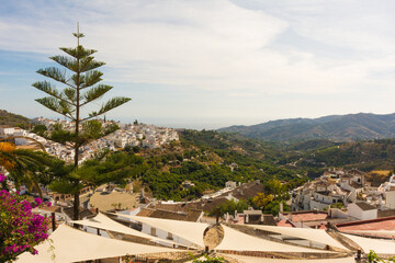 View from the top of Frigiliana, beautiful village in Malaga. Costa del Sol, Andalusia, Spain