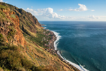 Panoramic view of Paul do Mar and the coast of Madeira near Fãja da Ovelha, seen from the 