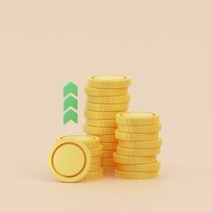 Coin stacks and Arrow. Financial success and growth concept. 3d render illustration