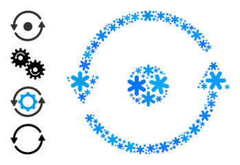 Collage rotation icon is done for winter, New Year, Christmas. Rotation icon mosaic is done with light blue snow flakes. Some bonus icons are added.