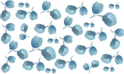 Tropical water color blue leaf pattern