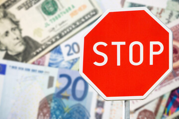 Stop inflation background. Currency exchange. Euro and dollar bills. Global financial crisis....