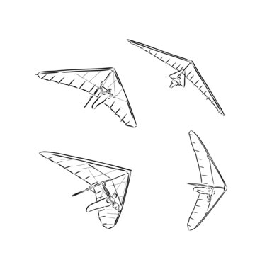 Hang glider, extreme, sky, sport, fly concept. Hand drawn man flying with hang glider concept sketch. Isolated vector illustration.