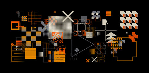 Brutalist Art Inspired Vector Pattern Graphics Made With Bold Abstract Geometric Shapes - 506279718
