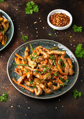 Chinese sichuan shredded pork with vegetables. Asian cuisine