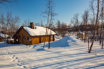 Frozen lake of Tornetr&auml;sk in Abisko in Swedish Lapland. Cold, frost, snow and northern lights