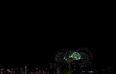 fireworks display over city