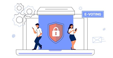 E-voting concept Survey vote online Election and voting Citizens choice duty referendum Democratic as government form speech freedom Politic ballot various options decision Flat vector illustration