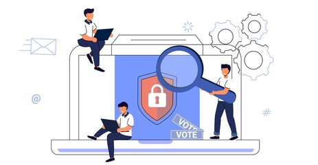 E-voting concept Survey vote online Election and voting Citizens choice duty referendum Democratic as government form speech freedom Politic ballot various options decision Flat vector illustration