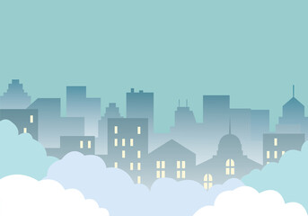 Building skyline among clouds