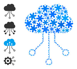 Mosaic cloud connections pictogram is created for winter, New Year, Christmas. Cloud connections icon mosaic is created from light blue snow items. Some similar icons are added.