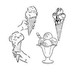 Set of hand drawn ice cream cones and bars