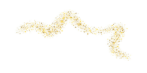 Golden glitter confetti on a white background. Illustration of a drop of shiny particles. Decorative element. Luxury background for your design, cards, invitations, gift, vip.