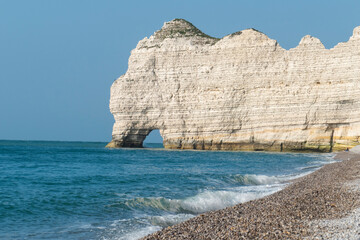 The cliff of Falaise d'Amont in Etretat,  in the Normandy region of Northwestern France