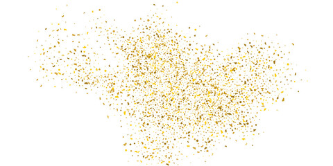 Golden glitter confetti on a white background. Illustration of a drop of shiny particles. Decorative element. Luxury background for your design, cards, invitations, gift, vip.