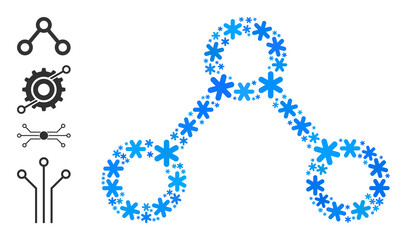 Mosaic connections icon is created for winter, New Year, Christmas. Connections icon mosaic is formed with light blue snowflakes. Some similar icons are added.