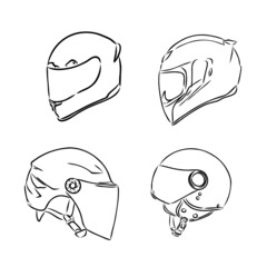 Motorcycle helmet hand drawn outline doodle icon. Motorbike protection and speed, safety equipment concept. Vector sketch illustration for print, web, mobile and infographics on white background.