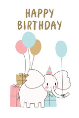 Cute birthday greeting cards design with elephant EPS