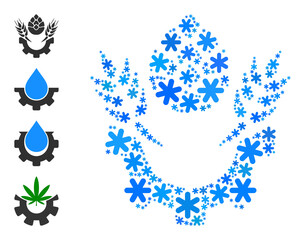 Mosaic beer industry pictogram is constructed for winter, New Year, Christmas. Beer industry icon mosaic is done with light blue snow icons. Some bonus icons are added.